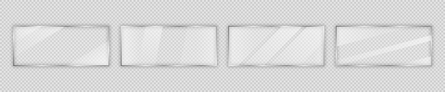 Set of four glass plates in rectangle frame isolated on transparent background Vector illustration