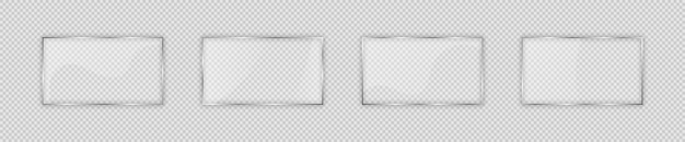 Set of four glass plates in rectangular frame isolated on transparent background Vector illustration