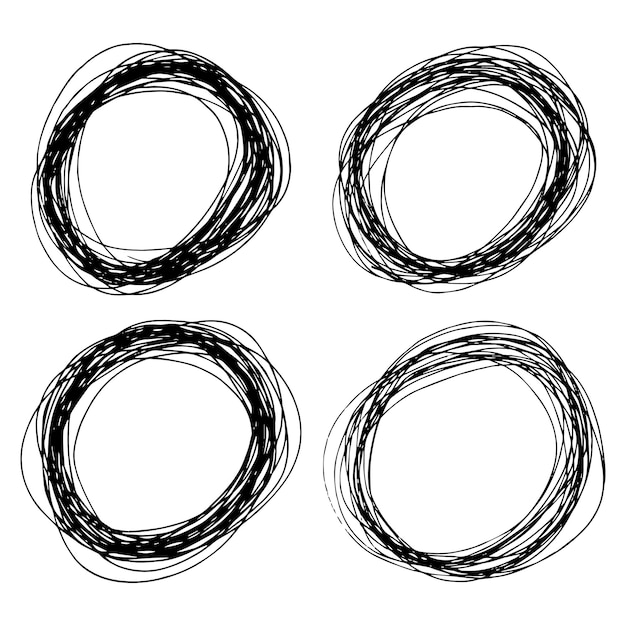 set of four sketch hand drawn ellipse shapes. abstract pencil scribble drawing. vector illustration.