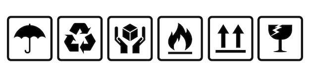 set of fragile care sign for packing warning symbols vector illustration isolated on white backgro