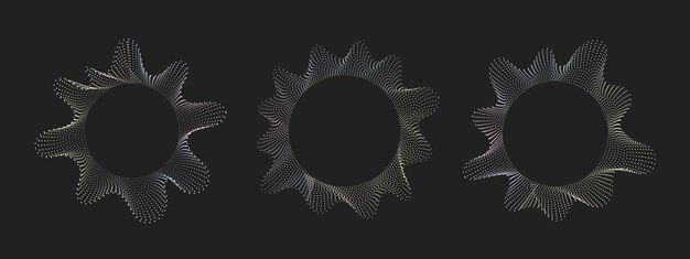 Set of frames with sound waves abstract fluid shapes dotted liquid figures digital equalizer vector