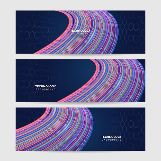 Set of futuristic technology digital abstract dark blue colorful design banner Vector abstract graphic design banner pattern background web template