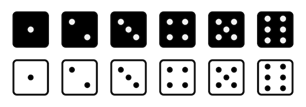 set of game dice vector icon game sign dice game vector icon set in black and white color isolated on white background dice in a flat and linear design from one to six vector illustration