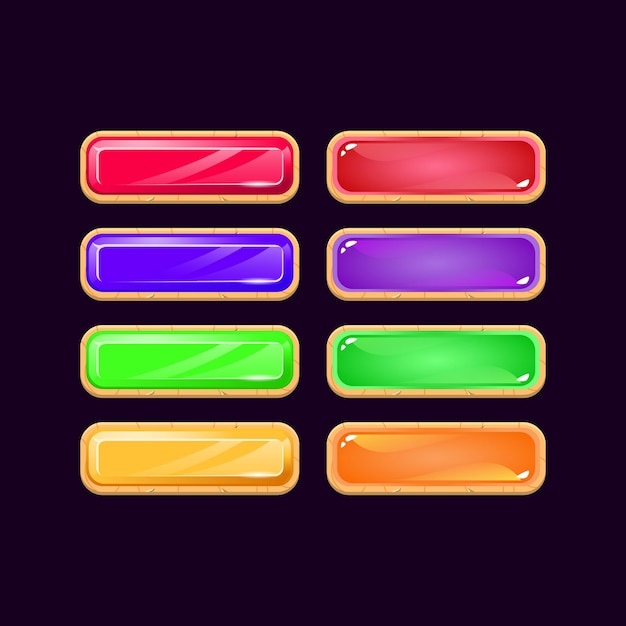 Set of game ui wooden diamond and jelly colorful button for gui asset elements