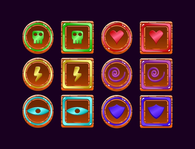 Set of game ui wooden jelly magic power up