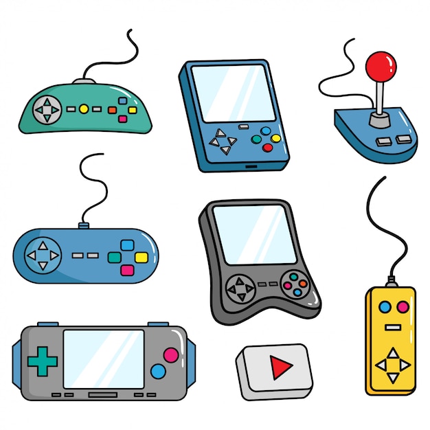 Set of gamepad or video game controller with doodle style
