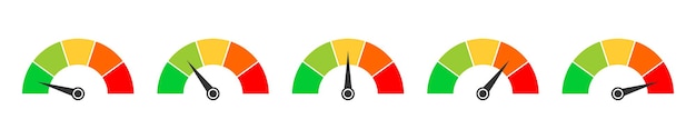 set of gauge meters with arrows colorful indicator to measuring level temperature speed pressure
