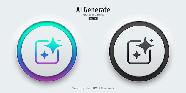 Set of generative AI buttons Active and inactive buttons with generated icons Press the button to create ideas Neumorphism design style for apps websites and Interfaces Vector illustration