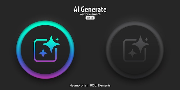 Set of generative AI buttons Active and inactive buttons with generated icons Press the button to create ideas Neumorphism design style for apps websites and Interfaces Vector illustration
