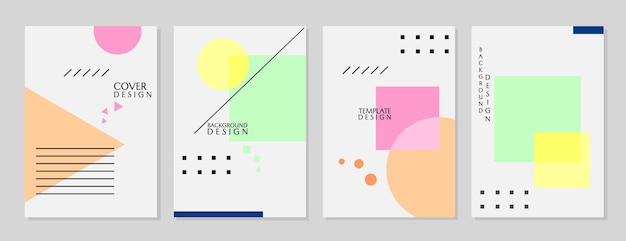 set of geometric abstract cover designs trendy and minimalist white background with shape elements