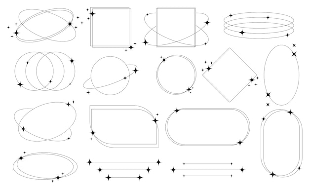 set of geometric aesthetic abstract line frames and shapes with stars boho brutalism y2k style
