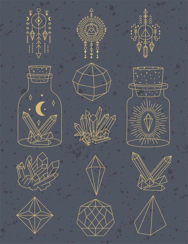 Set of Geometric Crystals Illustration