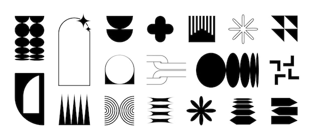 Set of geometric shapes black and white minimalist design elements
