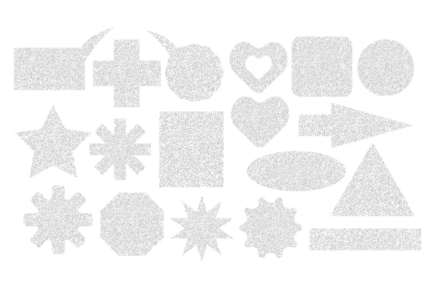 set of geometric shapes made of grainy sandy texture abstract grainy noise template grunge effect
