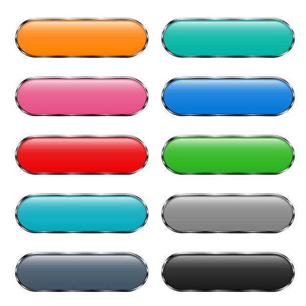 Set of glass buttons with glare on white