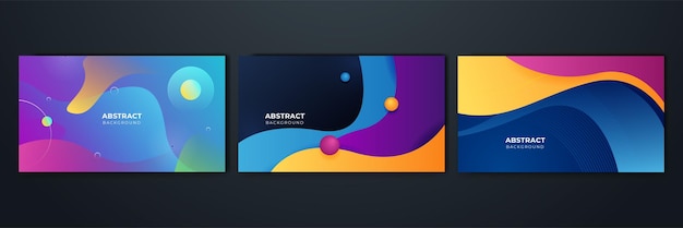 Set of gradient flowing geometric pattern background texture for poster cover design Minimal color abstract gradient banner template Modern vector wave shape for brochure