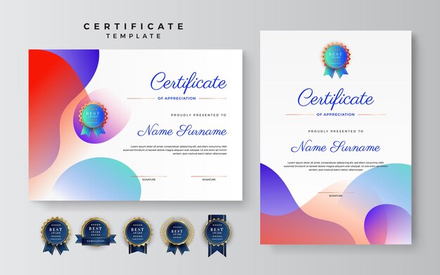 set of gradient style geometric colorful abstract certificate design template