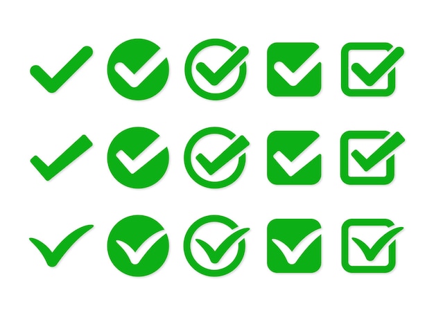 Set of Green Check Mark and Tick Vectors