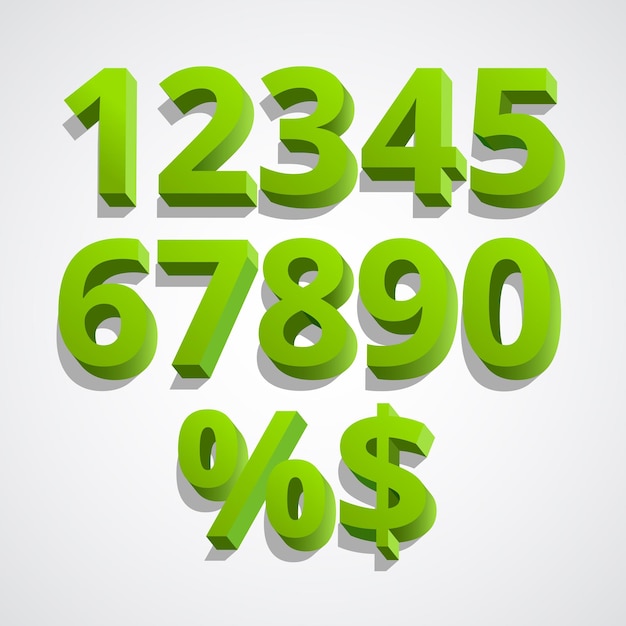 set of green vector numbers from 1 to 0 vector image