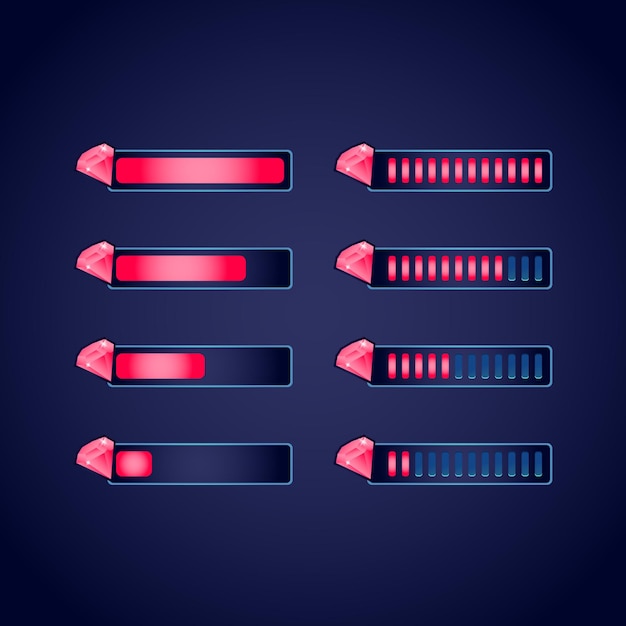 Set of gui fantasy glossy gems diamond progress bar   for 2d games