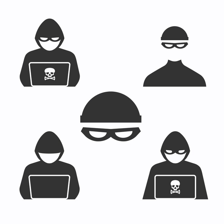 Vektör set of hackers icon cyber criminal at laptop stealing user personal data internet phishing