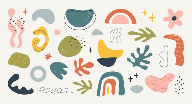 set of hand drawn abstract nature organic shapes and doodle objects matisse art  modern trendy art