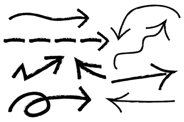 Set of hand drawn arrows brush stroke curly arrow vector