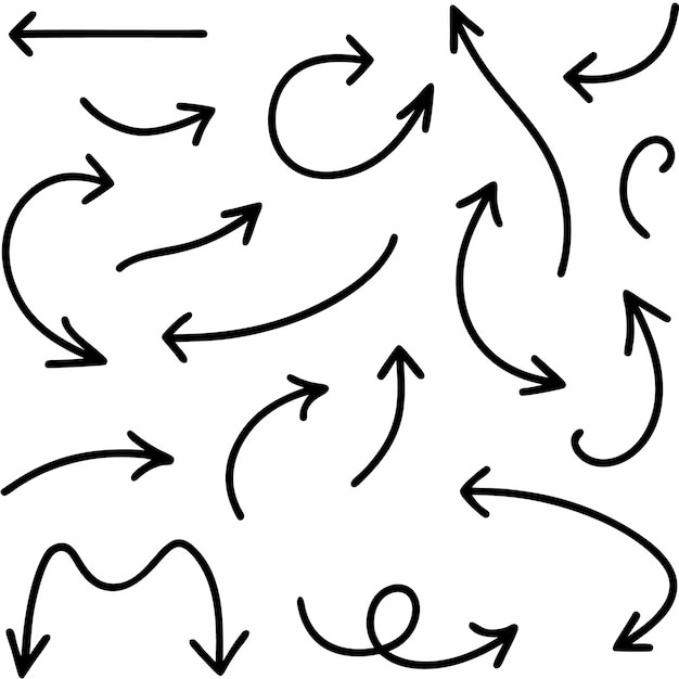 Set of Hand Drawn Arrows in Black Isolated on White Background