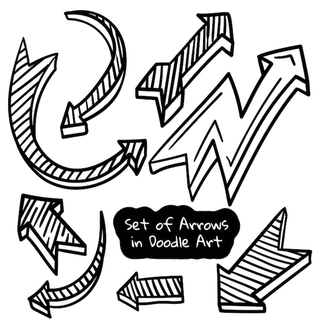 Set of hand drawn arrows with various directions in simple 3d shapes for poster design template