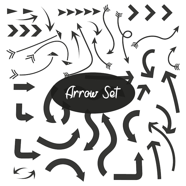 Set of hand drawn black arrows vector collection