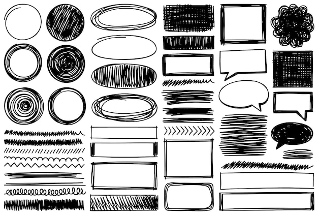 Set of hand drawn design elements Vector frames speech bubbles backgrounds and different shapes