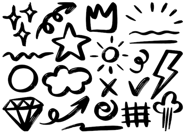 set of hand drawn doodle elements for concept design isolated on white background vector illustration