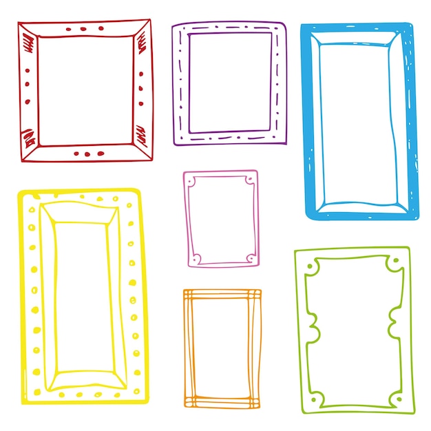 set of hand drawn doodle frames, squares, vector borders design elements.