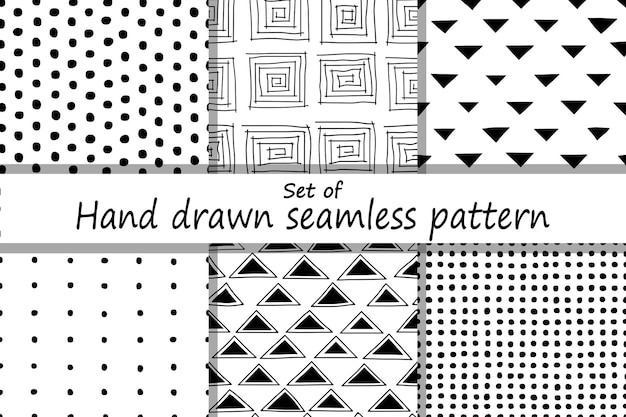 Set of hand drawn doodle seamless pattern.