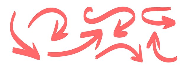Set of hand drawn red grunge arrows vector illustration