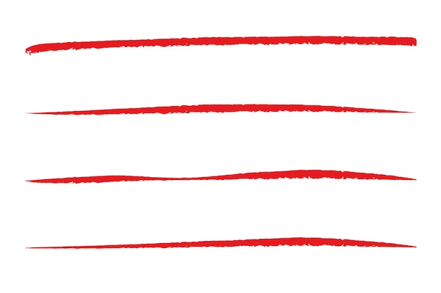 Set of hand drawn red marker line vector design element doodle lines underline scribble
