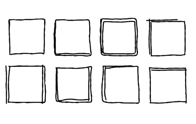 Set of hand drawn square frames Vector illustration isolated on white background Doodle vesign