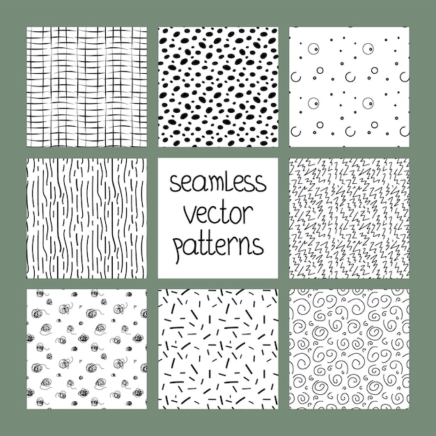 set of hand drawn textured seamless patterns simple noise for background vector illustration