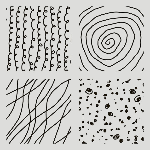 Set of hand drawn textured seamless patterns Simple textures for background Vector illustration