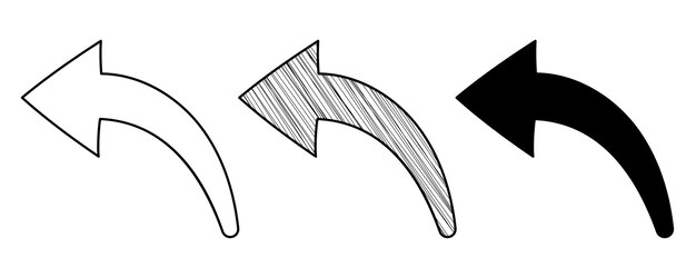 Set of hand drawn vector Reply Arrow in a doodle cartoon style