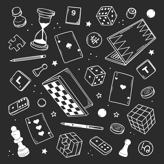 set of handdrawn board games sketch doodle