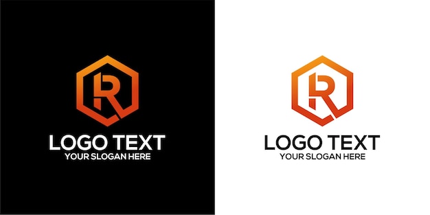 set of hexagon logo combined with letter r designs template premium vector