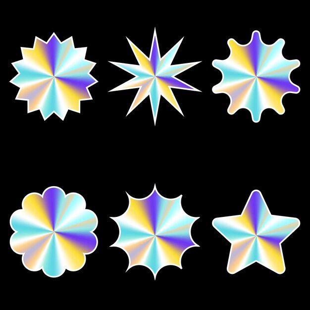 Set of Holographic template sticker in a trendy y2k styleVector Graphic with textured foil effect
