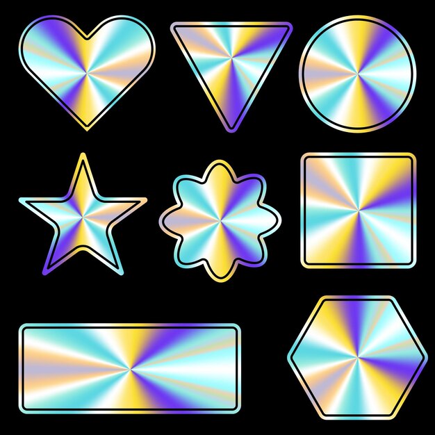set of holographic template sticker in a trendy y2k stylevector graphic with textured foil effect