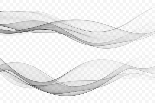 Set of horizontal gray transparent abstract waves Design element