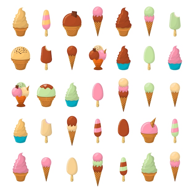 Set of Ice Cream Cartoon Icon. Summer
