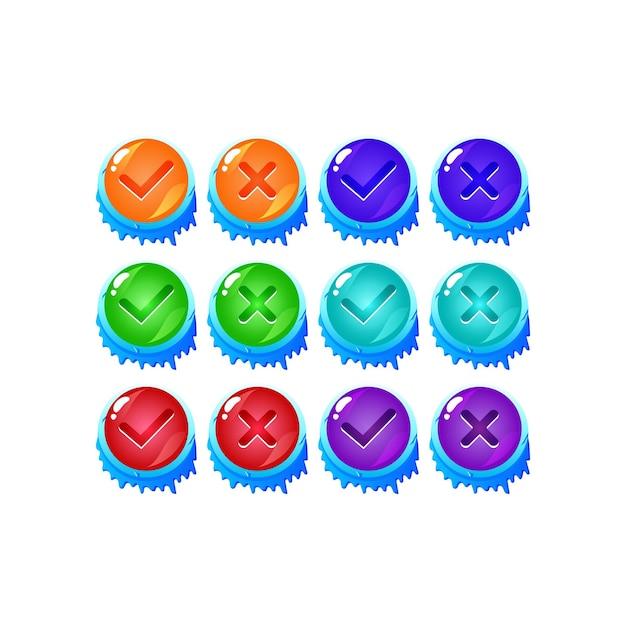 set of ice winter jelly game ui button yes and no check marks