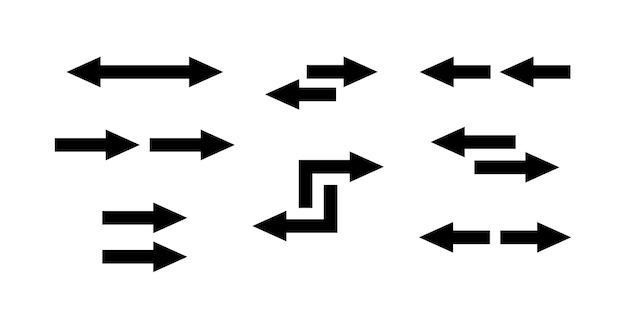 set of icons double arrow arrows indicating direction and movement pointer arrows black silhouette