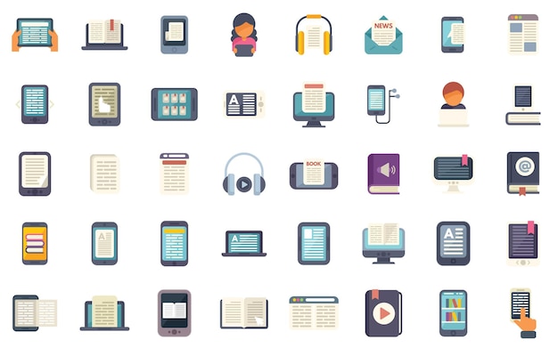Set of icons representing different ways of reading in the digital age