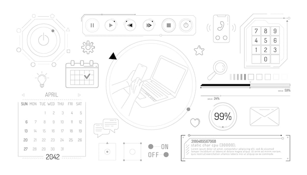 set of infographic elements about computer communication and social networks